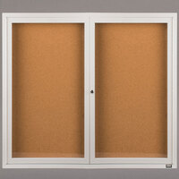 Aarco DCC4860RW 48" x 60" Enclosed Hinged Locking 2 Door Powder Coated White Finish Indoor Bulletin Board Cabinet