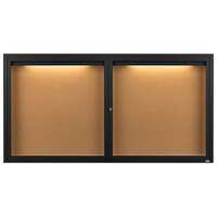 Aarco DCC3672RIBK 36" x 72" Enclosed Hinged Locking 2 Door Powder Coated Black Finish Indoor Lighted Bulletin Board Cabinet