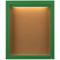 Aarco DCC3630RIG 36" x 30" Enclosed Hinged Locking 1 Door Powder Coated Green Finish Indoor Lighted Bulletin Board Cabinet