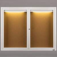 Aarco DCC4872RIW 48" x 72" Enclosed Hinged Locking 2 Door Powder Coated White Finish Indoor Lighted Bulletin Board Cabinet