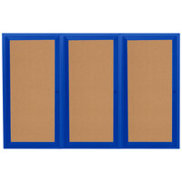 Aarco DCC4896-3RB 48" x 96" Enclosed Hinged Locking 3 Door Powder Coated Blue Finish Indoor Bulletin Board Cabinet