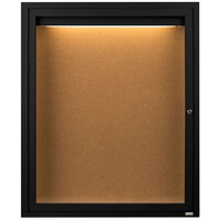 Aarco DCC3630RIBK 36" x 30" Enclosed Hinged Locking 1 Door Powder Coated Black Finish Indoor Lighted Bulletin Board Cabinet