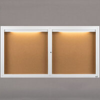 Aarco DCC3672RIW 36" x 72" Enclosed Hinged Locking 2 Door Powder Coated White Finish Indoor Lighted Bulletin Board Cabinet