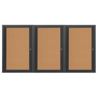 Aarco DCC4872-3RBK 48" x 72" Enclosed Hinged Locking 3 Door Powder Coated Black Finish Indoor Bulletin Board Cabinet