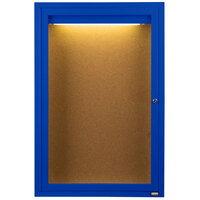 Aarco DCC4836RIB 48" x 36" Enclosed Hinged Locking 1 Door Powder Coated Blue Finish Indoor Lighted Bulletin Board Cabinet