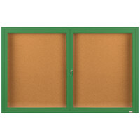 Aarco DCC3660RG 36" x 60" Enclosed Hinged Locking 2 Door Powder Coated Green Finish Indoor Bulletin Board Cabinet