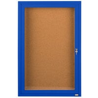 Aarco DCC4836RB 48" x 36" Enclosed Hinged Locking 1 Door Powder Coated Blue Finish Indoor Bulletin Board Cabinet