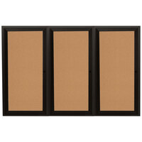 Aarco DCC4896-3RBK 48" x 96" Enclosed Hinged Locking 3 Door Powder Coated Black Finish Indoor Bulletin Board Cabinet