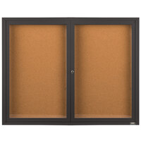 Aarco Enclosed Hinged Locking 2 Door Bronze Anodized Finish Indoor Bulletin Board Cabinet