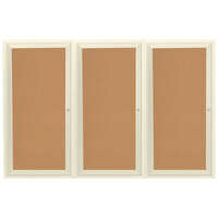 Aarco DCC4896-3RIV 48" x 96" Enclosed Hinged Locking 3 Door Powder Coated Ivory Finish Indoor Bulletin Board Cabinet