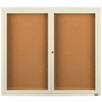 Aarco DCC4860RIV 48" x 60" Enclosed Hinged Locking 2 Door Powder Coated Ivory Finish Indoor Bulletin Board Cabinet