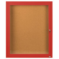 Aarco DCC2418RR 24" x 18" Enclosed Hinged Locking 1 Door Powder Coated Red Finish Indoor Bulletin Board Cabinet