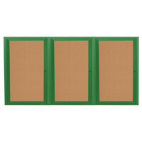 Aarco DCC4872-3RG 48" x 72" Enclosed Hinged Locking 3 Door Powder Coated Green Finish Indoor Bulletin Board Cabinet