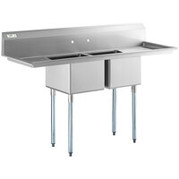 Regency 72" 16-Gauge Stainless Steel Two Compartment Commercial Sink with Galvanized Steel Legs and 2 Drainboards - 17" x 17" x 12" Bowls