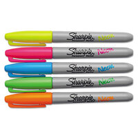 Sharpie 1860443 Assorted Neon Colors Fine Point Permanent Marker - 5/Set