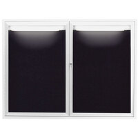 Aarco ADC4860IW 48" x 60" Enclosed Hinged Locking 2 Door Powder Coated White Aluminum Indoor Lighted Message Center with Black Letter Board
