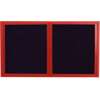 Aarco ADC3672R 36" x 72" Enclosed Hinged Locking 2 Door Powder Coated Red Aluminum Indoor Message Center with Black Letter Board