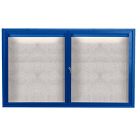Aarco ODCC3660RIB 36" x 60" Enclosed Hinged Locking 2 Door Powder Coated Blue Outdoor Lighted Bulletin Board Cabinet