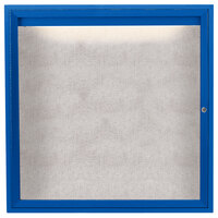 Aarco ODCC3636RIB 36" x 36" Enclosed Hinged Locking 1 Door Powder Coated Blue Outdoor Lighted Bulletin Board Cabinet