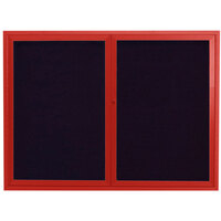 Aarco ADC4860R 48" x 60" Enclosed Hinged Locking 2 Door Powder Coated Red Aluminum Indoor Message Center with Black Letter Board