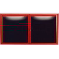 Aarco ADC3672IR 36" x 72" Enclosed Hinged Locking 2 Door Powder Coated Red Aluminum Indoor Lighted Message Center with Black Letter Board