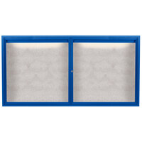 Aarco ODCC3672RIB 36" x 72" Enclosed Hinged Locking 2 Door Powder Coated Blue Outdoor Lighted Bulletin Board Cabinet