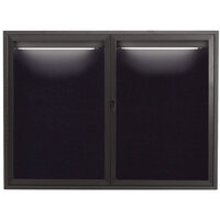 Aarco ADC4860IBA 48" x 60" Enclosed Hinged Locking 2 Door Bronze Anodized Aluminum Indoor Lighted Message Center with Black Letter Board