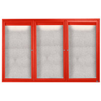 Aarco ODCC4872-3RIR 48" x 72" Enclosed Hinged Locking 3 Door Powder Coated Red Outdoor Lighted Bulletin Board Cabinet