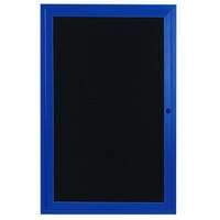 Aarco Enclosed Hinged Locking 1 Door Powder Coated Blue Aluminum Indoor Message Center with Black Letter Board