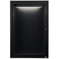 Aarco Enclosed Hinged Locking 1 Door Powder Coated Black Aluminum Indoor Lighted Message Center with Black Letter Board