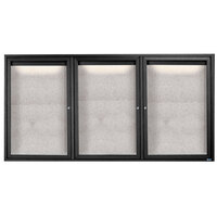 Aarco ODCC4896-3RIBK 48" x 96" Enclosed Hinged Locking 3 Door Powder Coated Black Outdoor Lighted Bulletin Board Cabinet
