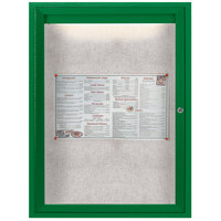 Aarco Enclosed Hinged Locking 1 Door Powder Coated Green Outdoor Lighted Bulletin Board Cabinet