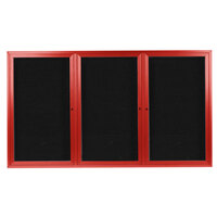 Aarco ADC4872-3R 48" x 72" Enclosed Hinged Locking 3 Door Powder Coated Red Aluminum Indoor Message Center with Black Letter Board