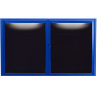 Aarco ADC3660IB 36" x 60" Enclosed Hinged Locking 2 Door Powder Coated Blue Aluminum Indoor Lighted Message Center with Black Letter Board