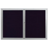 Aarco ADC4872 48" x 72" Enclosed Hinged Locking 2 Door Satin Anodized Finish Aluminum Indoor Message Center with Black Letter Board