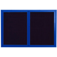 Aarco ADC4872B 48" x 72" Enclosed Hinged Locking 2 Door Powder Coated Blue Aluminum Indoor Message Center with Black Letter Board