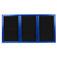 Aarco ADC4896-3B 48" x 96" Enclosed Hinged Locking 3 Door Powder Coated Blue Aluminum Indoor Message Center with Black Letter Board