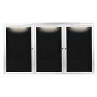 Aarco ADC4872-3IW 48" x 72" Enclosed Hinged Locking 3 Door Powder Coated White Aluminum Indoor Lighted Message Center with Black Letter Board