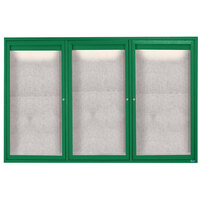Aarco ODCC4872-3RIG 48" x 72" Enclosed Hinged Locking 3 Door Powder Coated Green Outdoor Lighted Bulletin Board Cabinet