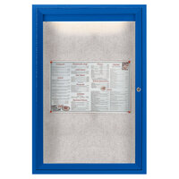 Aarco ODCC3624RIB 36" x 24" Enclosed Hinged Locking 1 Door Powder Coated Blue Outdoor Lighted Bulletin Board Cabinet