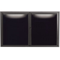 Aarco ADC3660IBA 36" x 60" Enclosed Hinged Locking 2 Door Bronze Anodized Aluminum Indoor Lighted Message Center with Black Letter Board