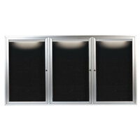 Aarco ADC4896-3I 48" x 96" Enclosed Hinged Locking 3 Door Satin Anodized Finish Aluminum Indoor Lighted Message Center with Black Letter Board