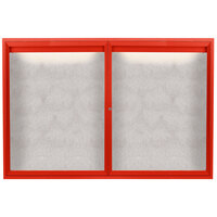 Aarco ODCC4872RIR 48" x 72" Enclosed Hinged Locking 2 Door Powder Coated Red Outdoor Lighted Bulletin Board Cabinet