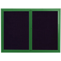 Aarco ADC4860G 48" x 60" Enclosed Hinged Locking 2 Door Powder Coated Green Aluminum Indoor Message Center with Black Letter Board