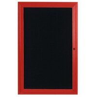 Aarco ADC3624R 36" x 24" Enclosed Hinged Locking 1 Door Powder Coated Red Aluminum Indoor Message Center with Black Letter Board