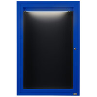 Aarco ADC3624IB 36" x 24" Enclosed Hinged Locking 1 Door Powder Coated Blue Aluminum Indoor Lighted Message Center with Black Letter Board