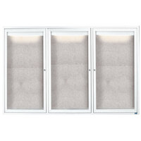 Aarco ODCC4872-3RIW 48" x 72" Enclosed Hinged Locking 3 Door Powder Coated White Outdoor Lighted Bulletin Board Cabinet