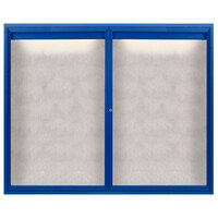 Aarco ODCC4860RIB 48" x 60" Enclosed Hinged Locking 2 Door Powder Coated Blue Outdoor Lighted Bulletin Board Cabinet