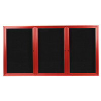 Aarco ADC4896-3R 48" x 96" Enclosed Hinged Locking 3 Door Powder Coated Red Aluminum Indoor Message Center with Black Letter Board