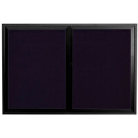 Aarco ADC4872BK 48" x 72" Enclosed Hinged Locking 2 Door Powder Coated Black Aluminum Indoor Message Center with Black Letter Board